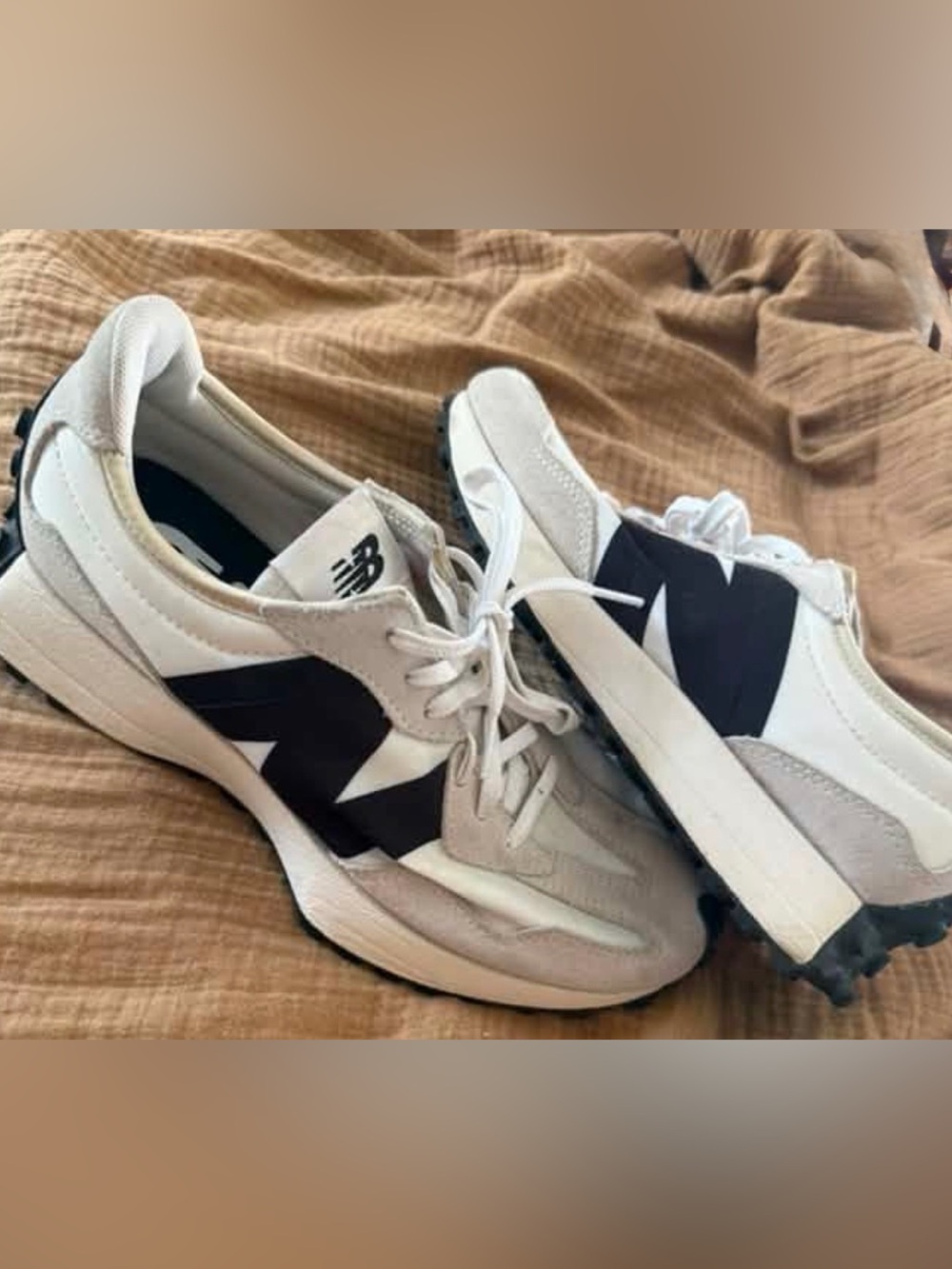 New Balance Women's White and Black Retro Runner Sneakers with Chunky Sole